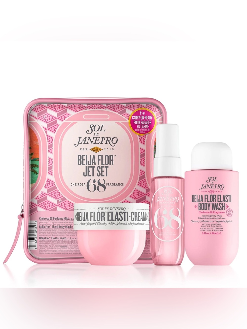NEW Sol de Janeiro Beija Flor 68 Pink Bath & Body Gift Set elasti cream wash